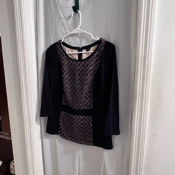 ANN Taylor black tan blouse size m - Picture 1 of 3